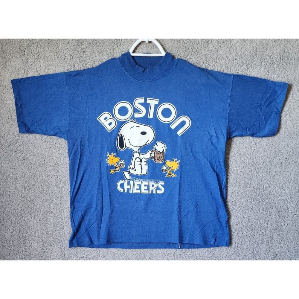 VTG 1965 Boston University Cheers Shirt Schulz Peanuts Snoopy Blue T Shirt Large
